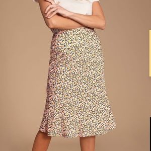 Blush Floral Bias Cut Midi Skirt